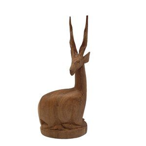 Vintage MCM Midcentury Modern Handcarved Teak Wood Antelope Gazelle 7" Tall EUC